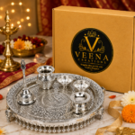 Brass Handicraft Pooja Thali Set with Silver Finish - Image 4