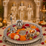 Brass Handicraft Pooja Thali Set with Silver Finish - Image 3