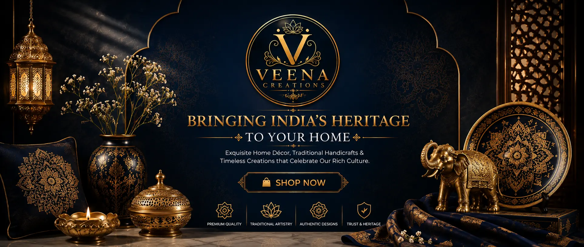 Elegant Brass Finish Pooja Products