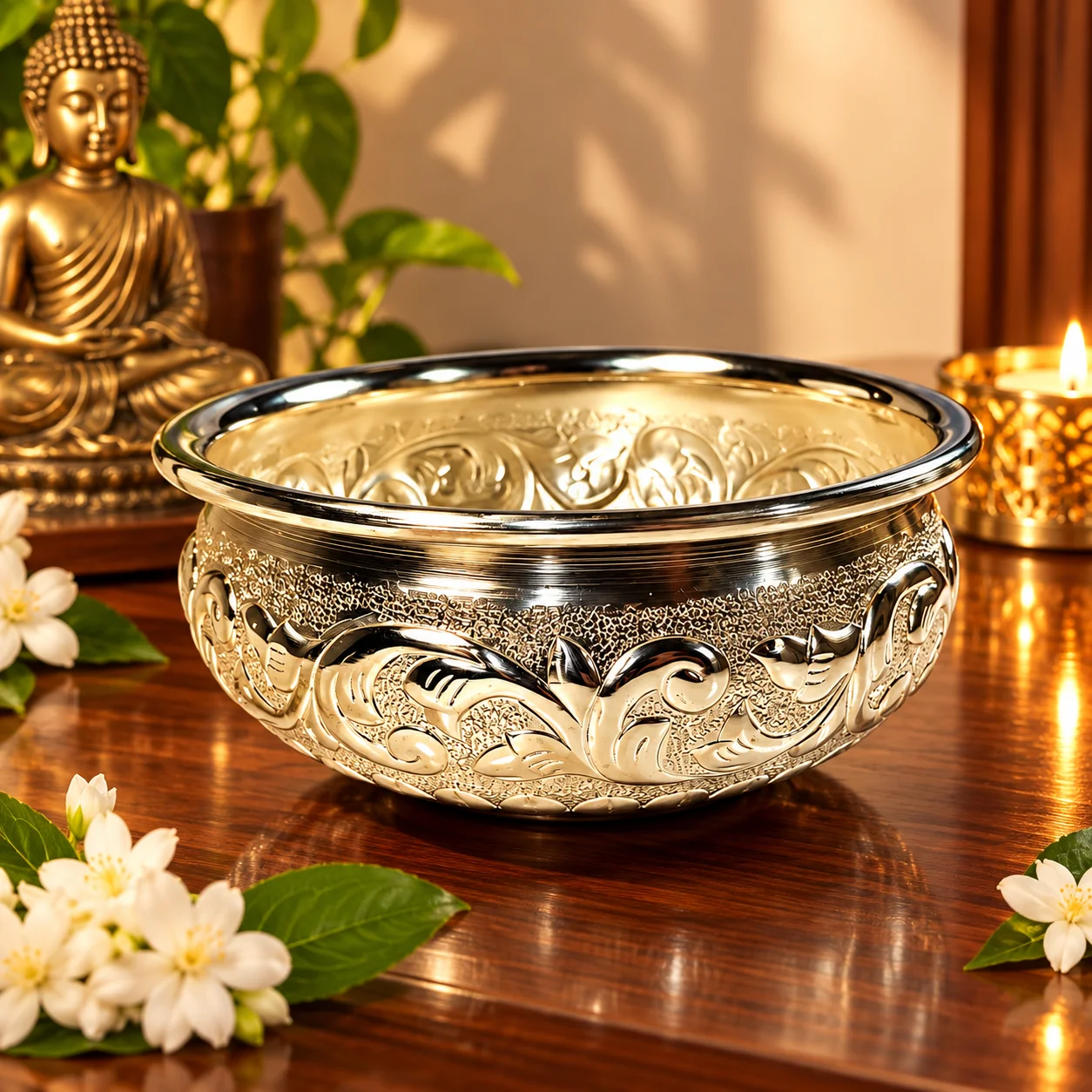 GS_urli_1 Handcrafted German Silver Urli Bowl – Floating Candle & Flower Centerpiece for Luxury Home Decor - Image 1