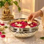 Handcrafted German Silver Urli Bowl – Floating Candle & Flower Centerpiece for Luxury Home Decor - Image 2